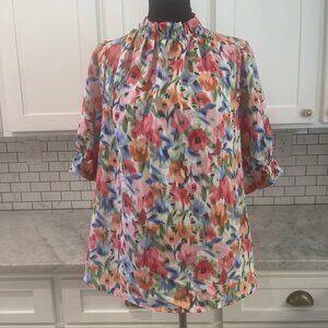 2 Hearts Shirt Tunic Top Womens XL Pink Floral Blouse Bohemian Summer Made USA